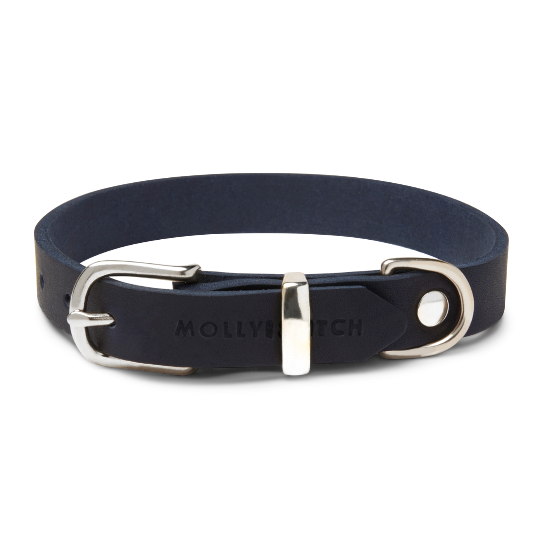 Butter Leder Hundehalsband -Navy Blau