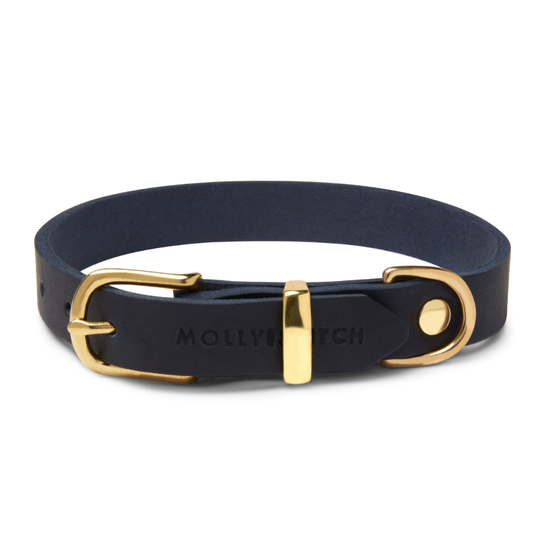 Butter Leder Hundehalsband -Navy Blau