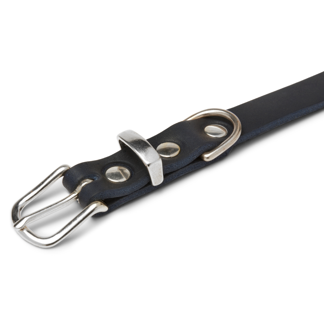 Butter Leder Hundehalsband -Navy Blau