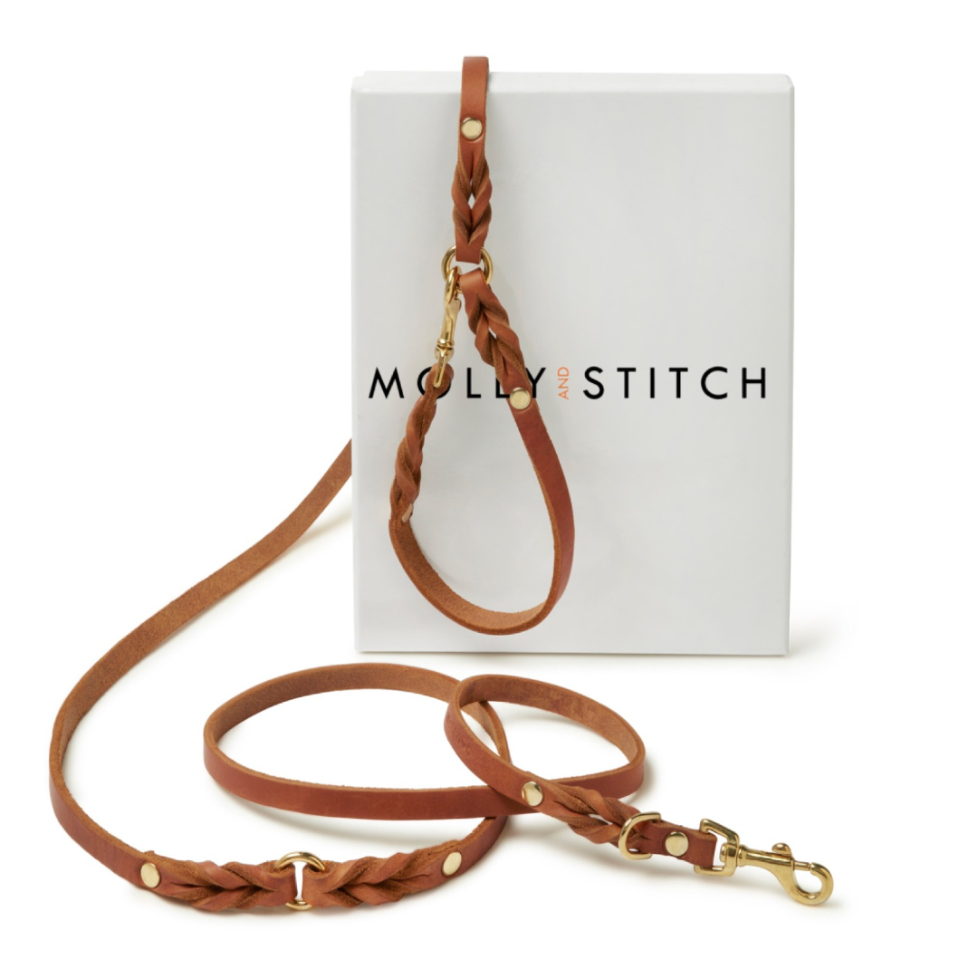 Laisse réglable 3x Butter Leather pour chien - Cognac Sahara