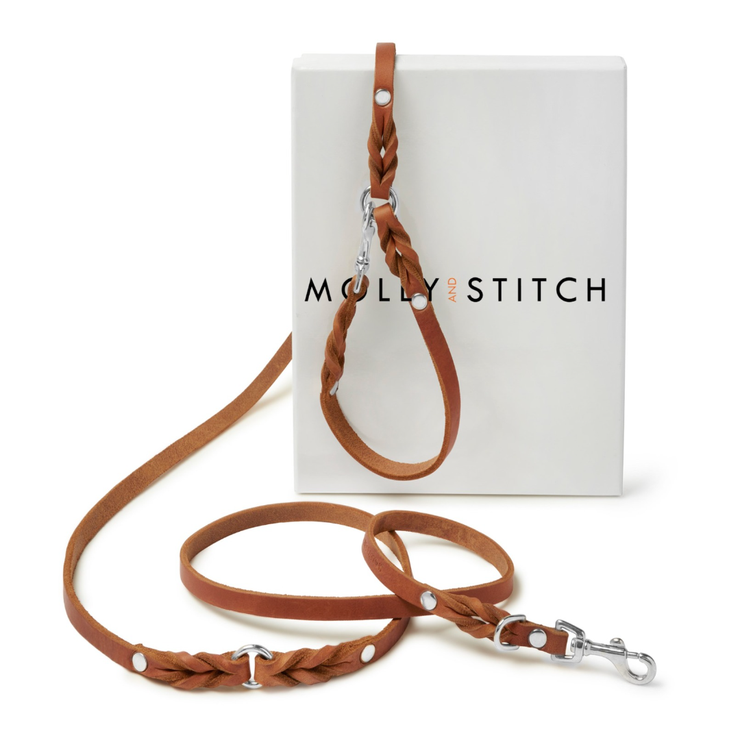 Laisse réglable 3x Butter Leather pour chien - Cognac Sahara